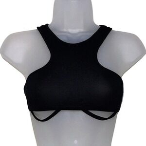 New Small Black Underwire Sexy Sleeveless Crop Bra Top Edgy Bondage Underboob
